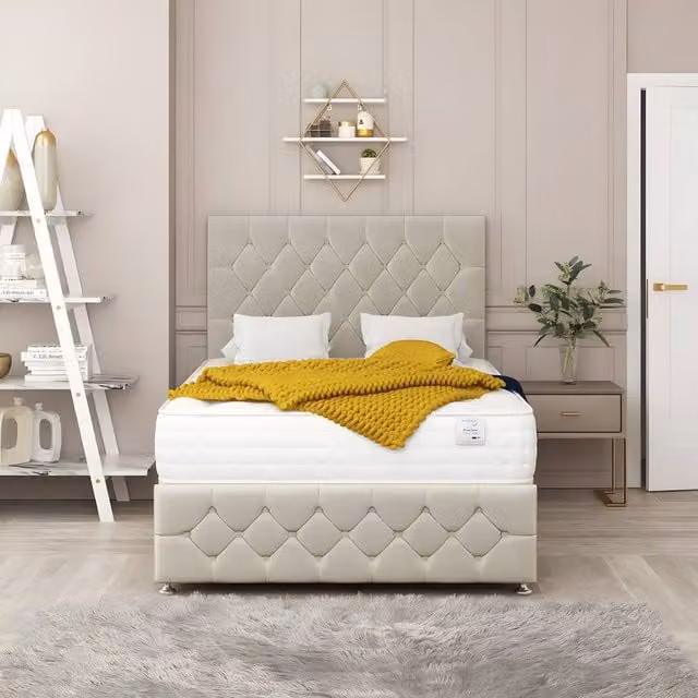 Paradise Beds Ltd Harmony Sleep Velvet Upholstered Double Bed Set with Drawers in White, W/D/H: 140 x 200 cm