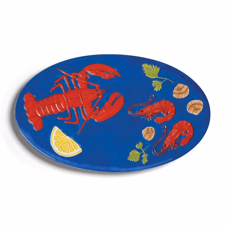 &Klevering De la Mer Lobster Serving Platter, Blue Ceramic
