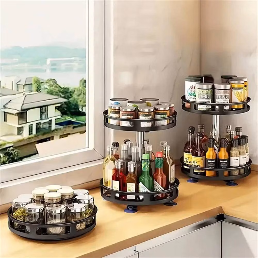 Nordara 2 Layer Rotating Metal Spice Rack Organiser in Black, W/D/H: 100 x 100 x 100 cm – 2