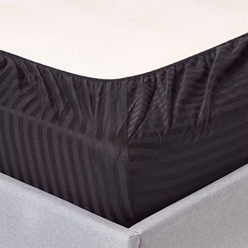 Homescapes Black Mako Satin Stripe Egyptian Cotton Fitted Sheet, W/D/H: 120 x 200 x 30 cm – 2