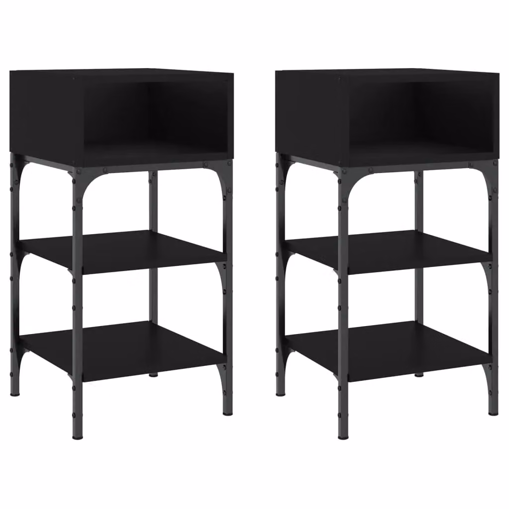 Berkfield Home Set of 2 Black Industrial Bedside Tables in Engineered Wood, W/D/H: 35 x 34.5 x 70 cm – 2