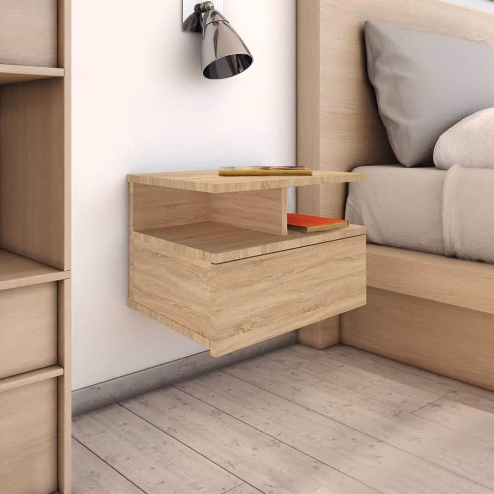 Berkfield Home Floating Nightstand in Sonoma Light Oak, W: 40 cm, D: 31 cm, H: 27 cm – 2