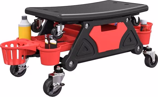 HOMCOM Rolling Mechanic Workshop Stool, Red – 1