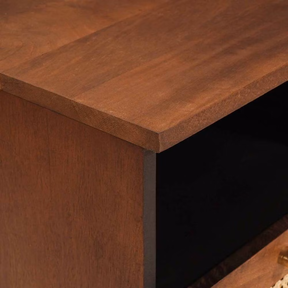 Berkfield Home Modern Brown Solid Mango Wood Media Storage Cabinet with Hinged Doors and Open Shelves – 4