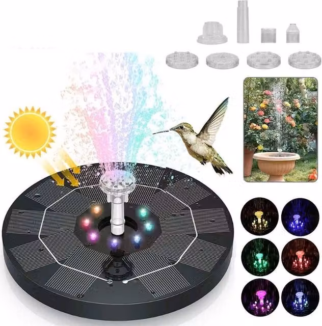 KORVIXA Black Solar Floating Fountain Pump with RGB Lighting – 1