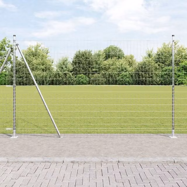 Berkfield Home Euro Fence with 7 Flanged Posts, Silver Galvanised Steel, 1.6 x 10 m – 1