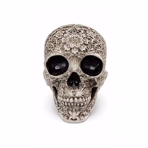 Voltico Floral Gothic Resin Skull Decorative Ornament in Beige