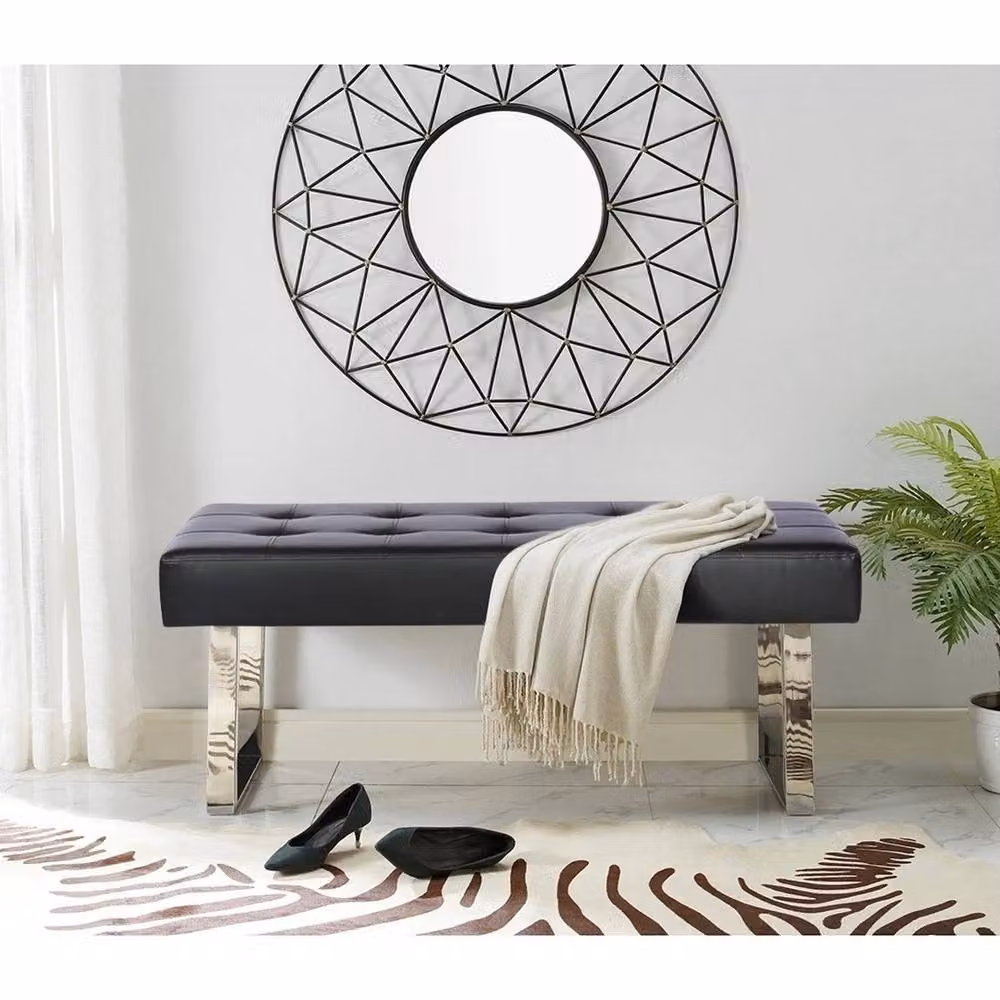 EONLION Black PU Leather Straight Dining Bench, Width: 100 cm – 5