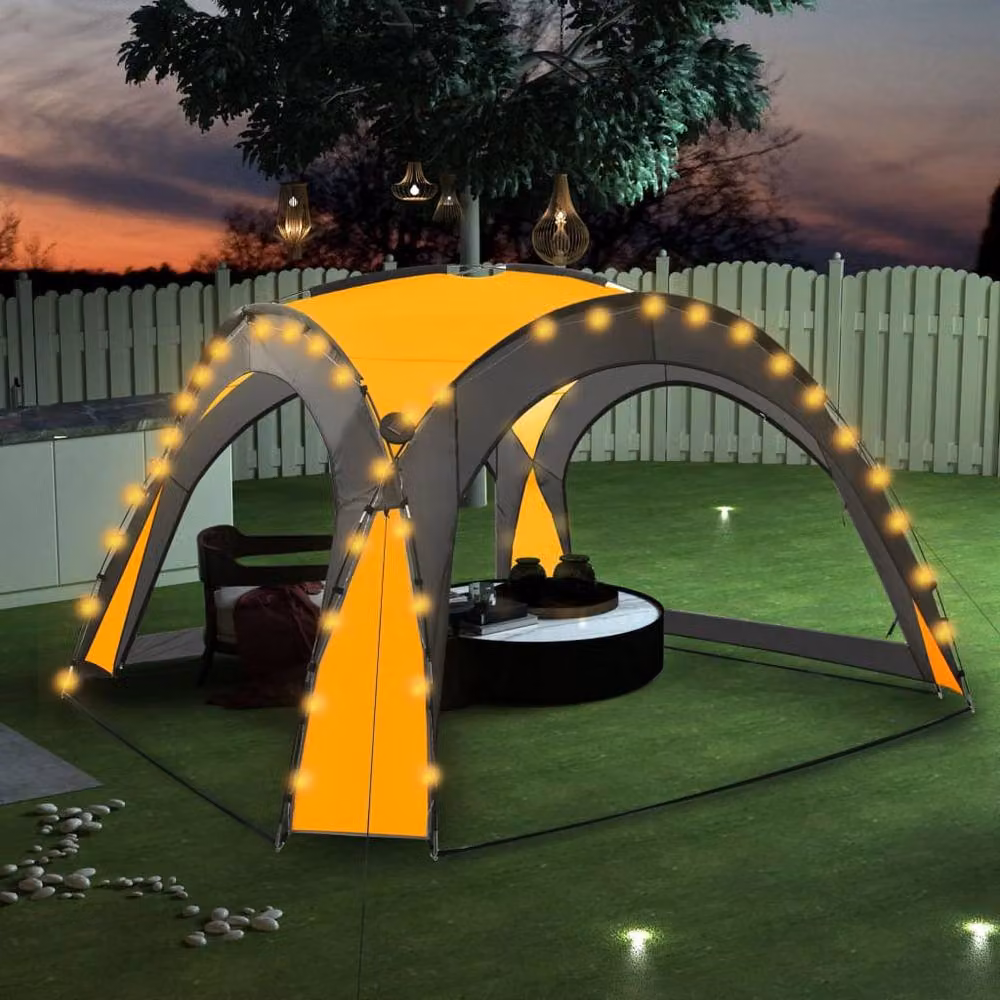 Berkfield Home Party Tent with LED and 4 Sidewalls, Yellow, W/D/H: 3.6 x 3.6 x 2.3 m – 2