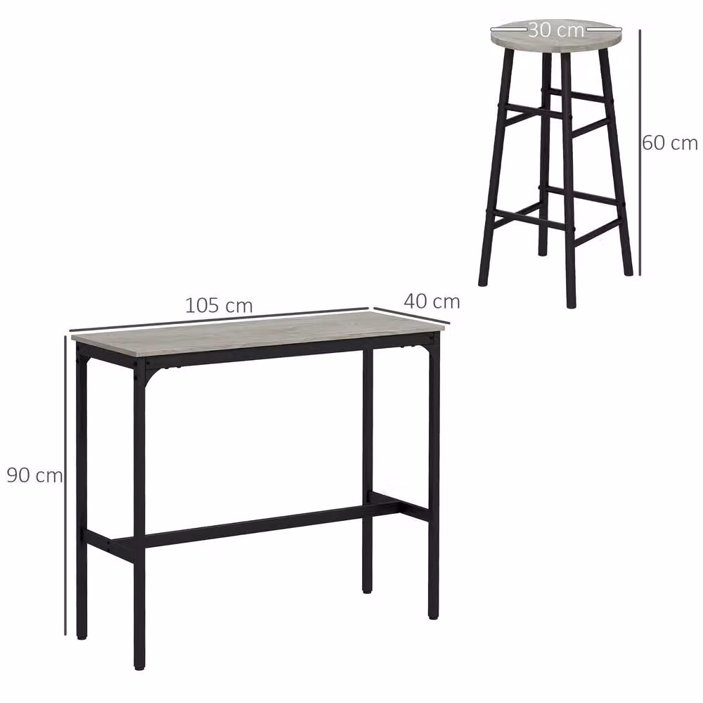 STILVORA Industrial Bar Table Set with 2 Stools in Grey and Black – 4