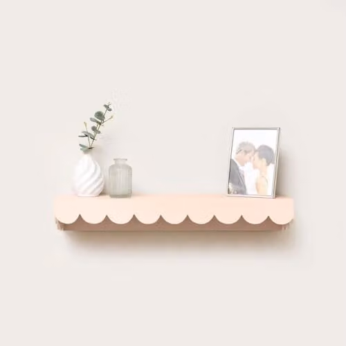 Melody Maison Pink Lacquered Scalloped Wall Mounted Storage Shelf W: 61 cm, H: 16 cm, D: 10 cm
