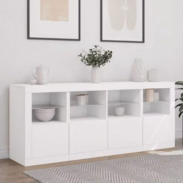Berkfield Home Modern White Sideboard with Integrated LED Lights, W/D/H: 163 x 37 x 67 cm – 1