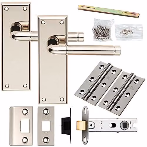 Loops Door Handle and Latch Pack in Polished and Satin Nickel with Round Lever Latch Backplate