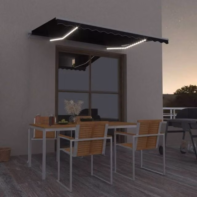 Berkfield Home Manual Retractable Awning with LED, Anthracite, W: 350 cm, D: 250 cm