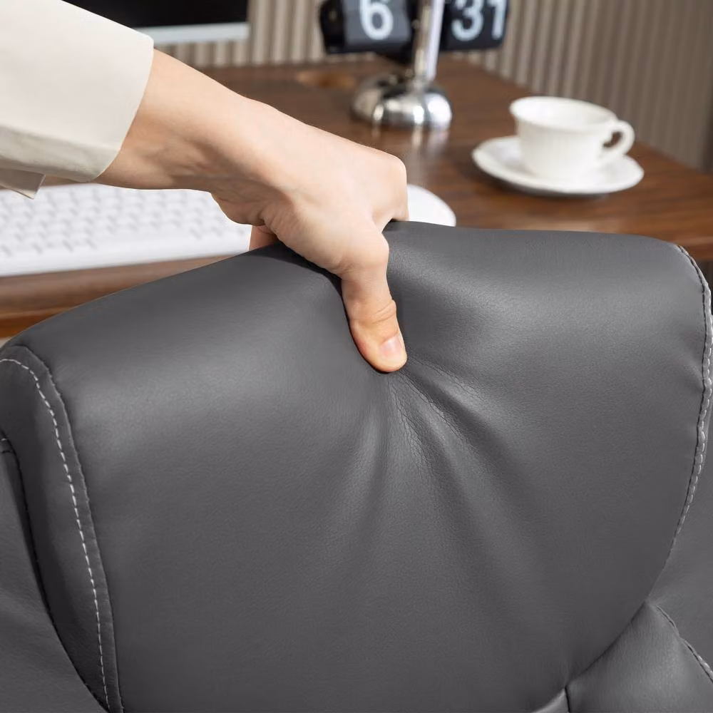 Rolipo Grey Faux Leather Modern Task Chair with Flip-Up Armrests and Castors – 9