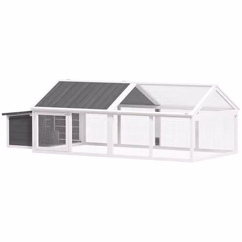 PawHut White Wooden Chicken Run and Coop with Nesting Box and Openable Roof for 4-8 Chickens, Rabbits or Ducks
