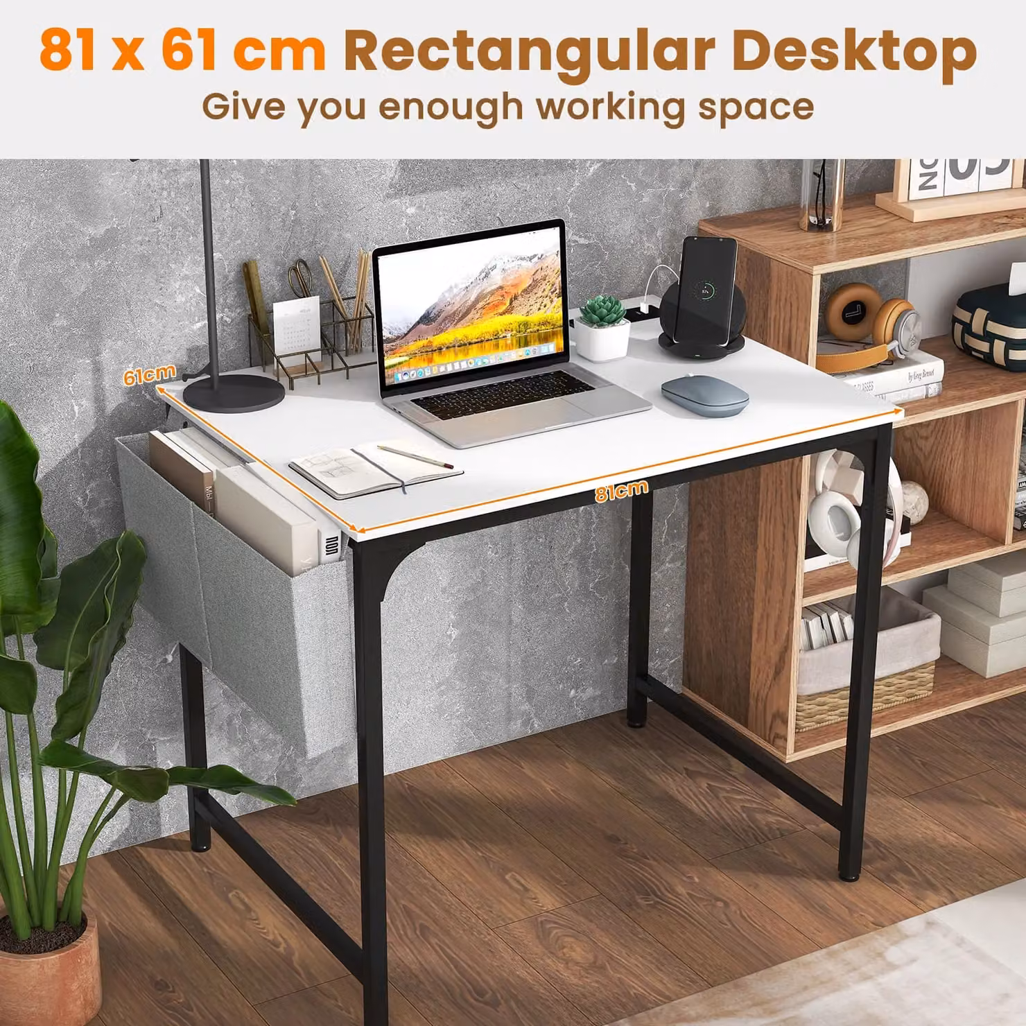 Costway Modern White Computer Desk with Charging Station for Home Office – 4