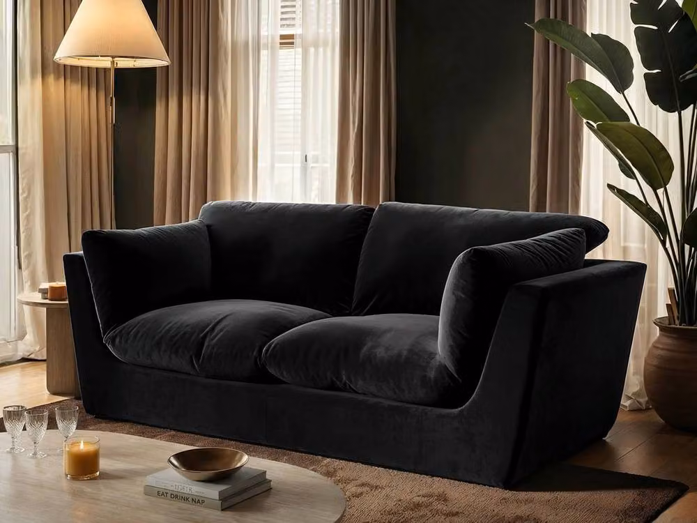 Solace+Co Orson 3 Seater Velvet Upholstered Sofa in Black – 2