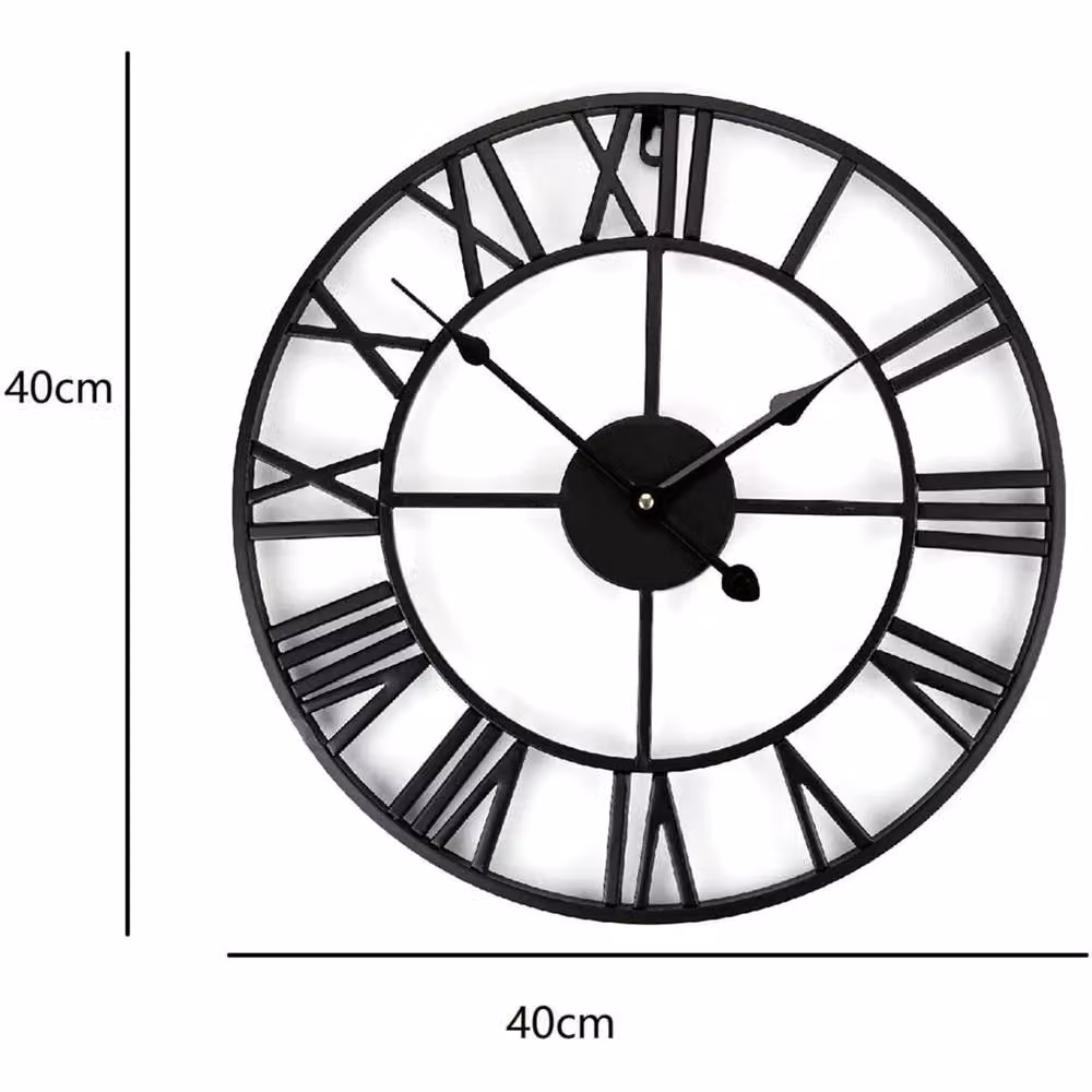 SPETLEK Black Metal Vintage Round Outdoor Garden Wall Clock with Roman Numerals, Diameter: 40 cm – 2