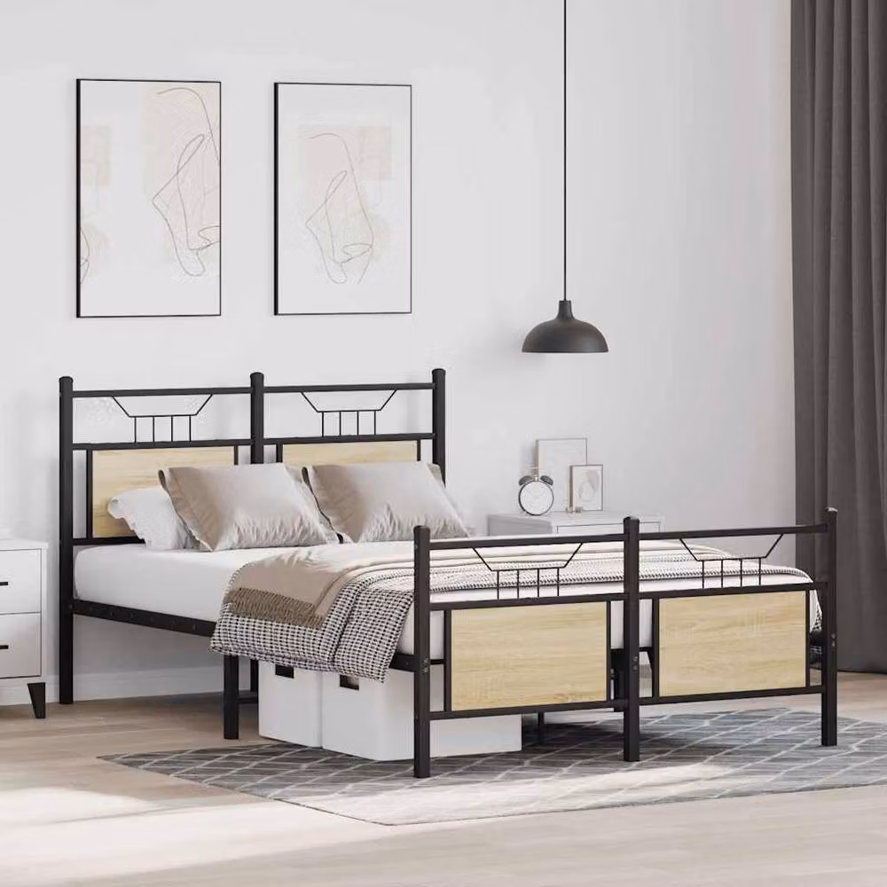 Berkfield Home Small Double Bed Frame in Sonoma Oak and Black, W/D/H: 120 x 200 cm – 2