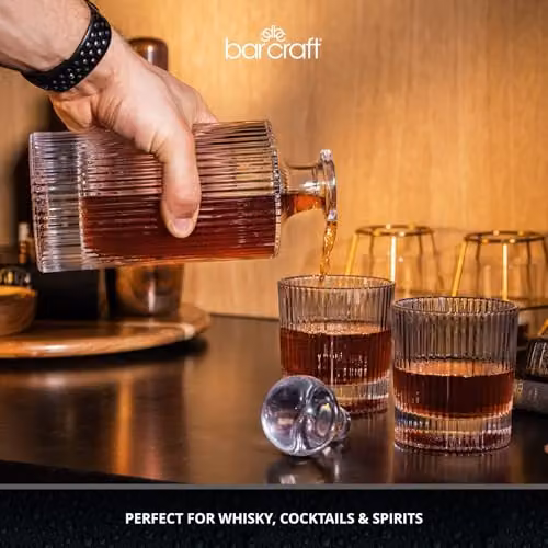 BarCraft Glass Whisky Decanter Set with 2 Tumblers, 750ml Decanter and 270ml Glasses, Transparent – 3