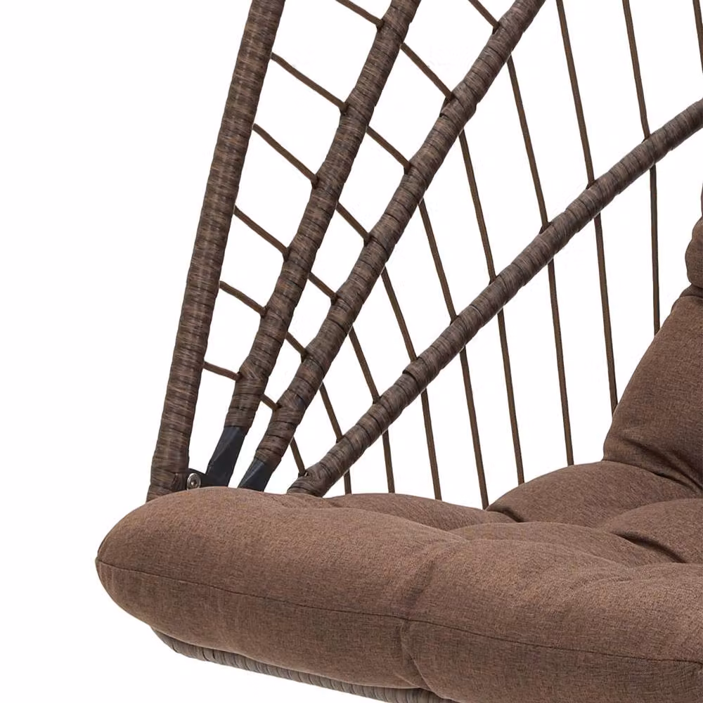 Living and Home Brown Hanging Egg Chair with Cushion and Headrest featuring Rattan and Metal Frame – 8