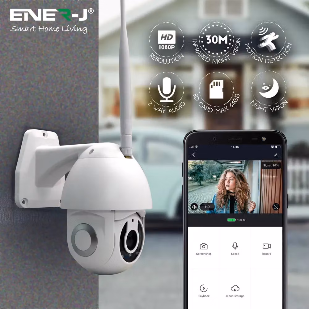 ENER-J Smart WiFi Outdoor Dome Security Camera, 2K 3MP Pan-Tilt with Night Vision and 2-Way Audio, White – 3