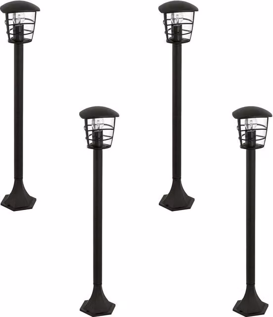 Loops 4 Pack Black Aluminium Outdoor Bollard Lanterns with IP44 Rating and E27 Bulb Compatibility