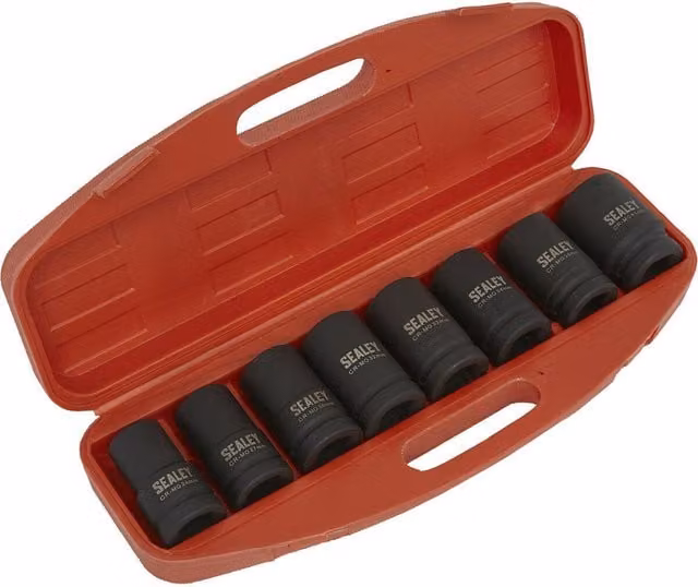 Loops 8 Piece Premium Impact Socket Set, 1 inch Sq Drive, Deep Chrome Molybdenum Sockets in Black and Multicolour – 1