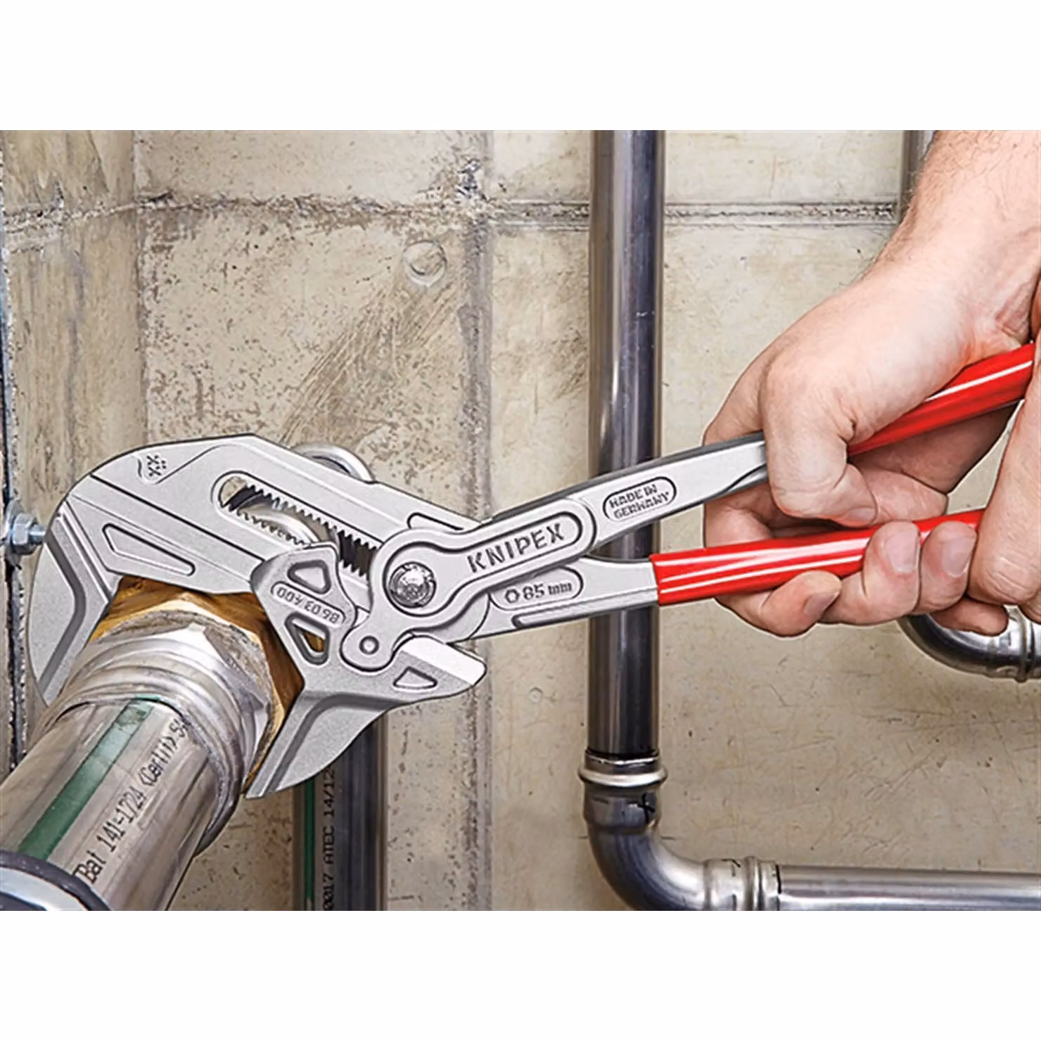 Knipex XL Pliers Wrench with Multicolour PVC Grip, Chrome Vanadium Steel, 400 mm – 4