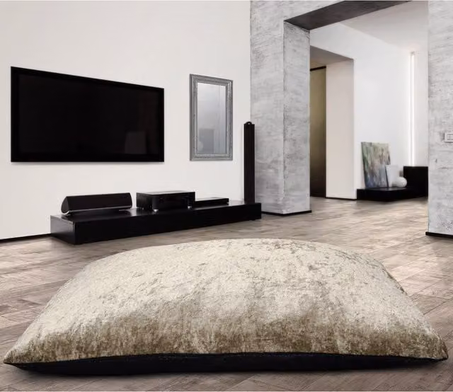 Velosso Rectangular Crushed Velvet Floor Cushion with Non-Slip Back in Beige, Diameter: 85 cm