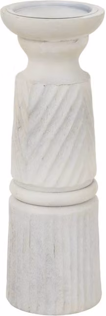 Hill Interiors Large Carved White Wooden Taper Candle Holder