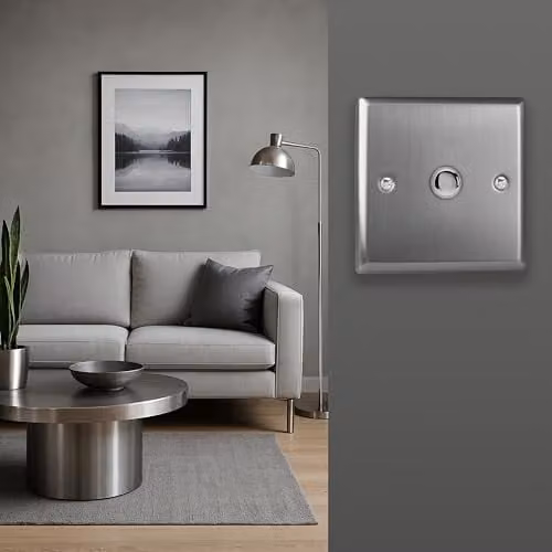 Varilight Classic Brushed Steel 1-Gang 6A 1 or 2 Way Push-On/Off Impulse Switch in Grey and Silver – 2