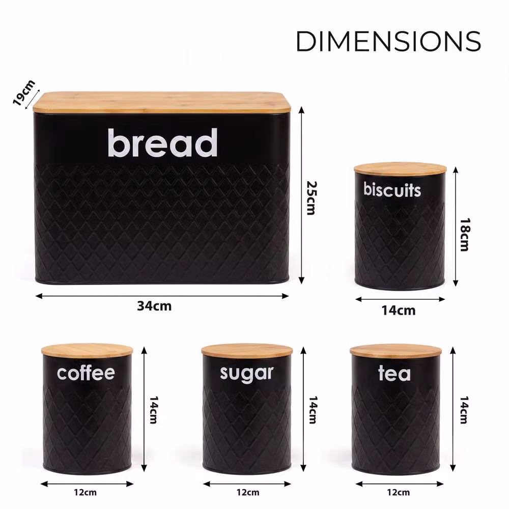Crystals 5-Piece Kitchen Storage Canister Set with Bamboo Lids in Black – 9