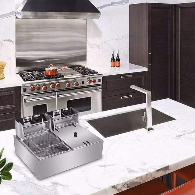 Kelvenix 20L Dual Zone Commercial Electric Deep Fryer in Silver Stainless Steel