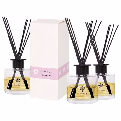 Nicola Spring Summer Berries Reed Diffuser Pack of 3, 200ml, Fruity and Fresh Scent in Transparent Glass – 1