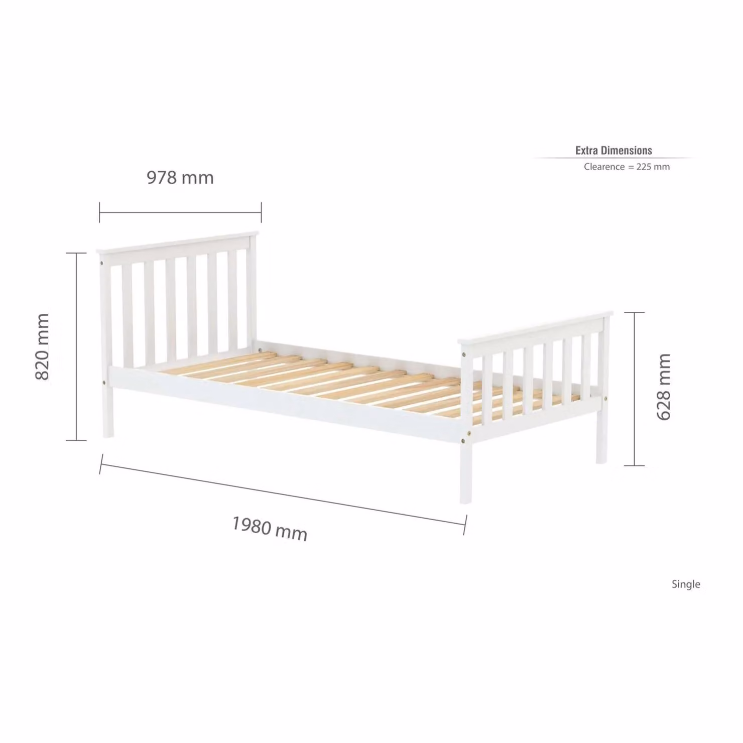 Birlea Cambridge 3FT Single Bed Frame and Sleepsoul Mattress in White Wood, W/D/H: 90 x 190 cm – 2