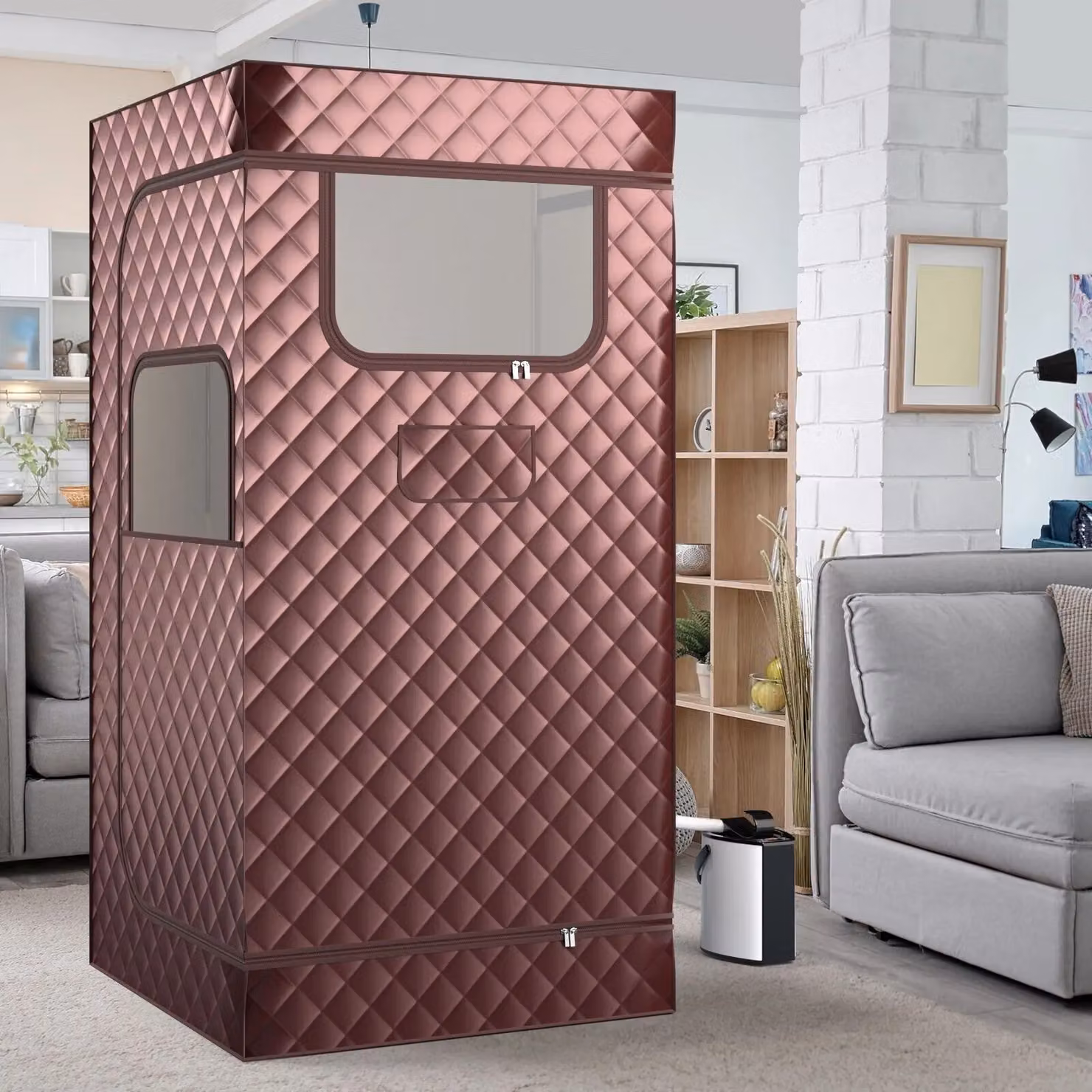 Costway Portable Full Body Steam Sauna Box with 3L Steam Generator in Brown – 2