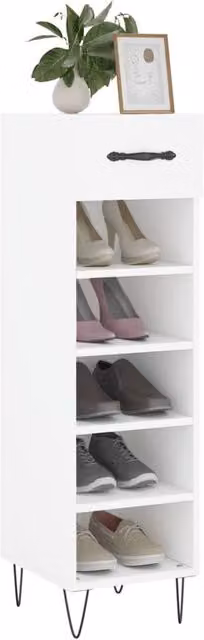 Berkfield Home White Shoe Cabinet with Hinged Doors and Open Shelves, W/D/H: 30 x 35 x 105 cm – 1