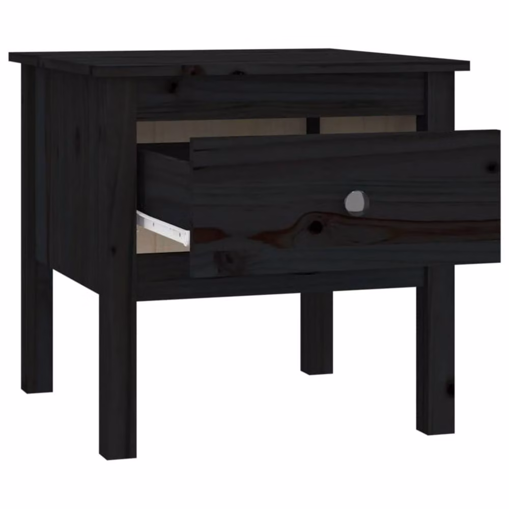 Berkfield Home Set of 2 Black Solid Pine Square Side Tables, W/D/H: 50 x 50 x 49 cm – 6