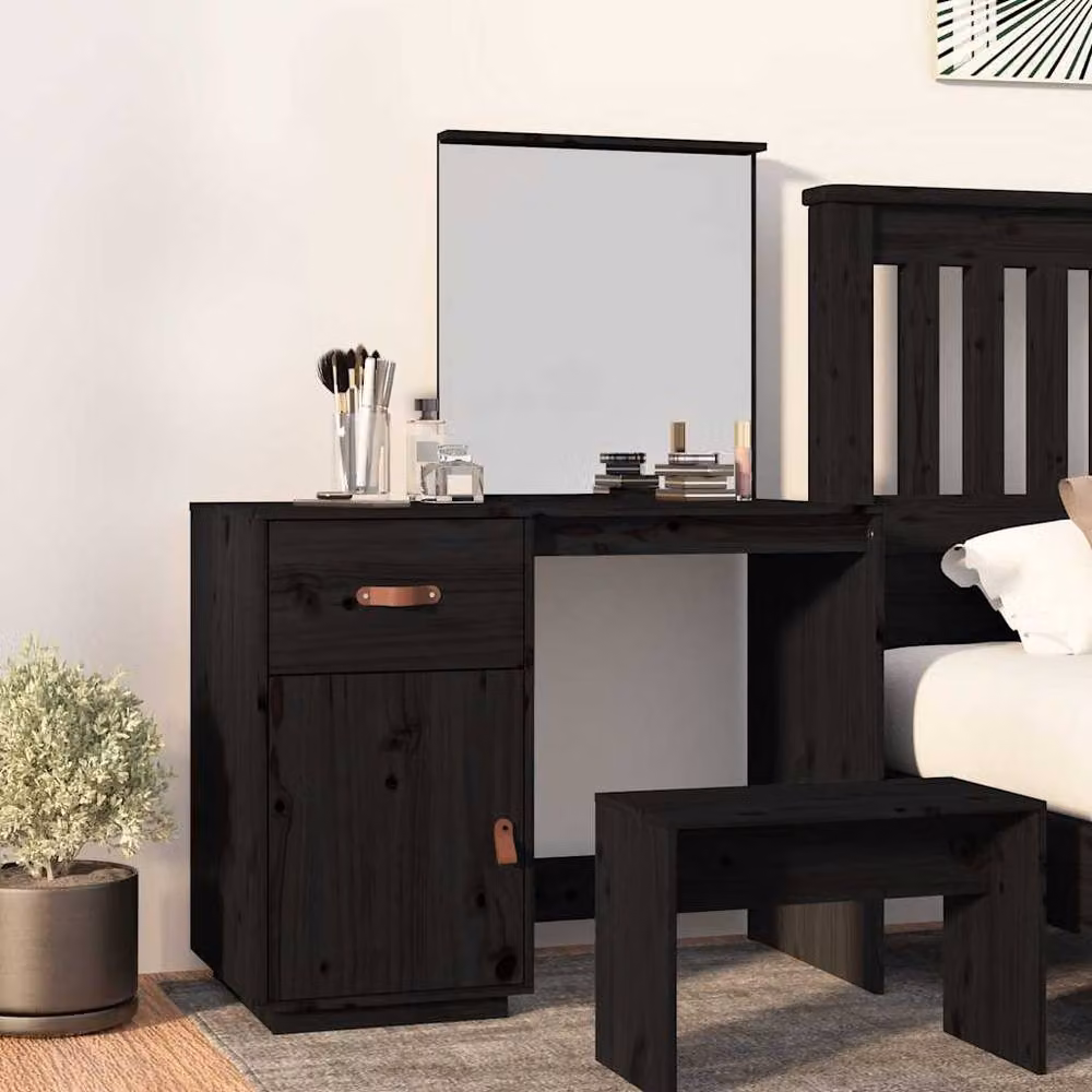 Berkfield Home Black Rustic Solid Wood Pine Dressing Table W/D/H: 95 x 50 x 134 cm – 2