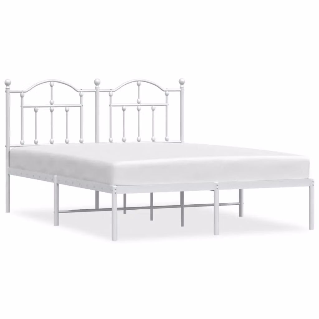 Berkfield Home Metal Bed Frame with Headboard, White, W: 140 cm, L: 200 cm – 2