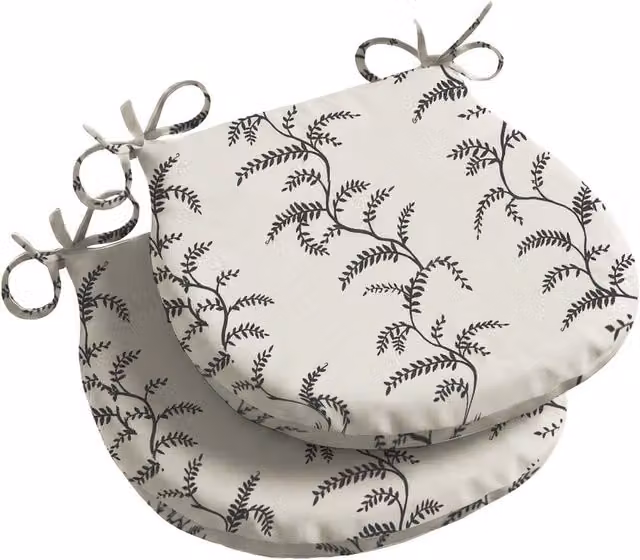 Luxury Living Linen Fern Semicircular Outdoor Seat Pad in Grey and White, 2 Pack – 1