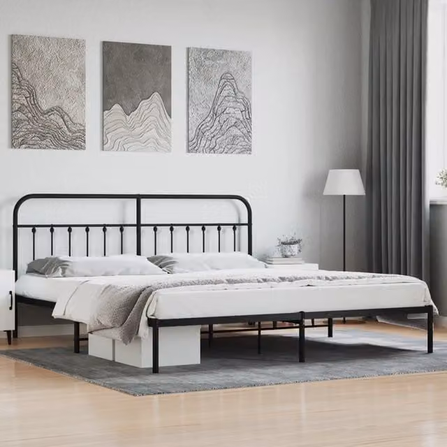 Berkfield Home Metal Bed Frame with Headboard in Black W/D/H: 193 x 203 cm – 1