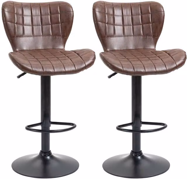 FORGEVIO Set of 2 Adjustable Height Swivel Bar Stools in Brown PU Leather