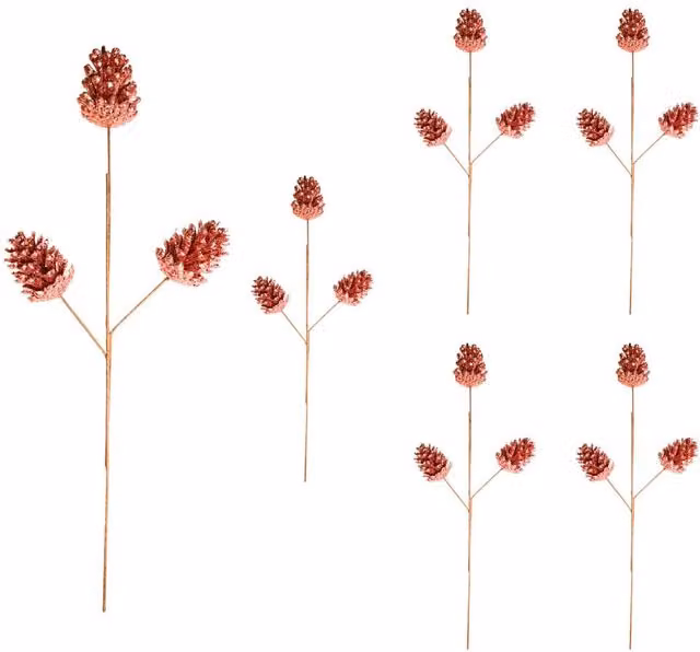 Shatchi Glitter Rose Gold Pine Cone Christmas Picks, 6 Pack, Height: 58 cm