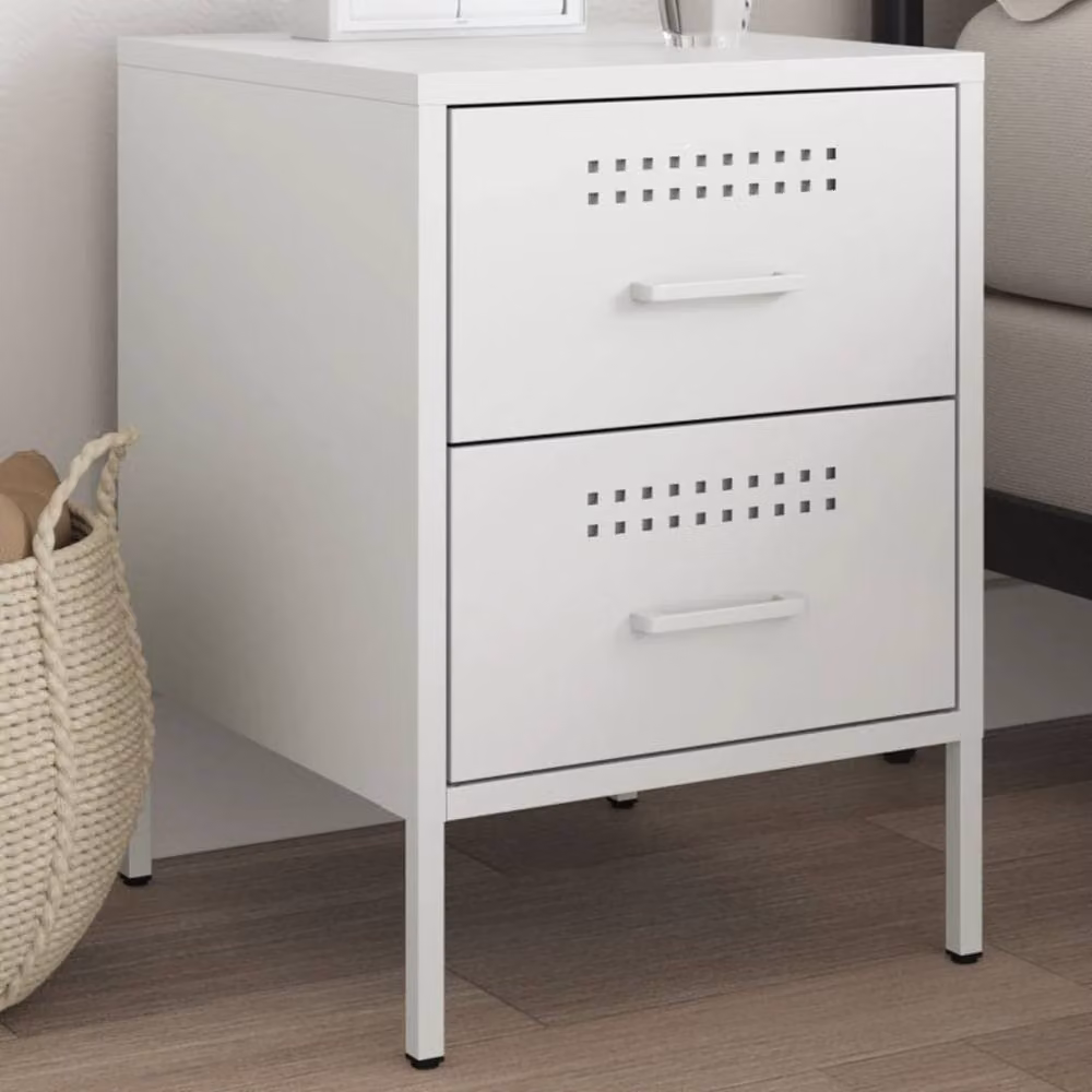 Berkfield Home White Metal Bedside Cabinet W/D/H: 36 x 39 x 50.5 cm – 2