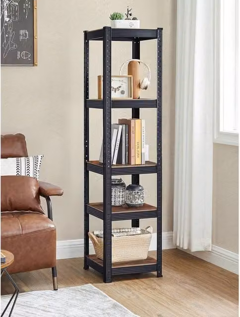 SONGMICS Adjustable Freestanding Shelving Unit with MDF and Metal Shelves, Black