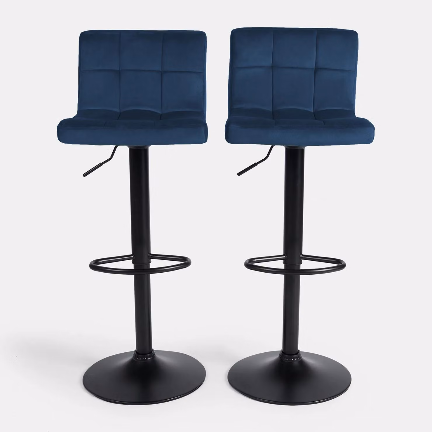 OHS Set of 2 Adjustable Velvet Swivel Bar Stools in Dark Navy Blue – 2