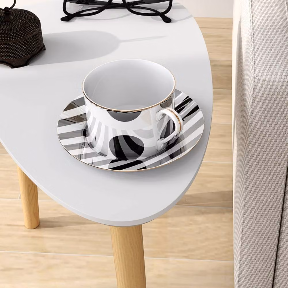 STILVORA Set of 2 Nesting Coffee Tables with White Matt Tops and Wooden Legs – 6